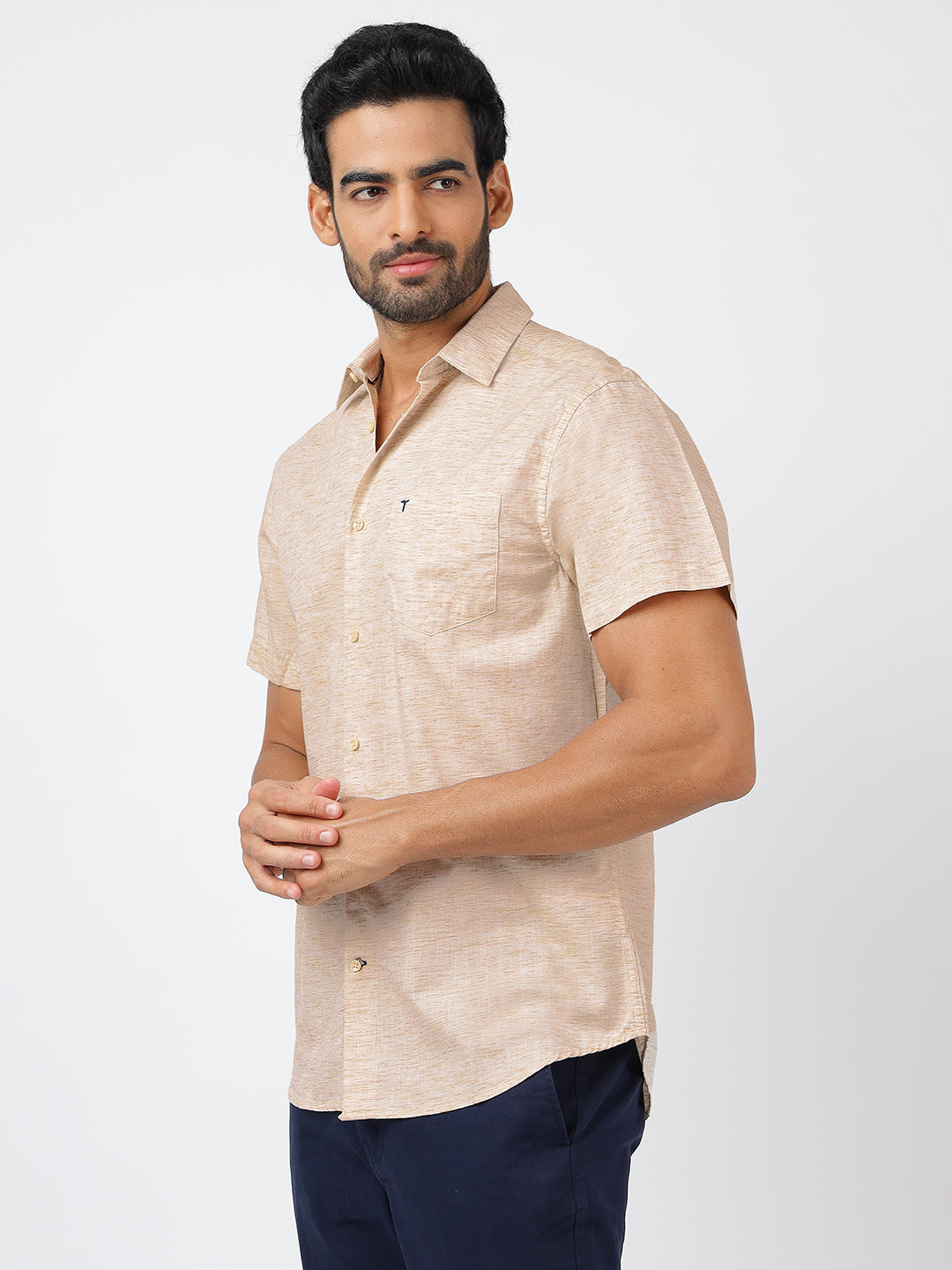 Solid Short Sleeves Beige (100% Cotton)