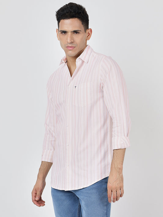 Striped Long Sleeves Classic Peach Beige And White (100% Cotton)