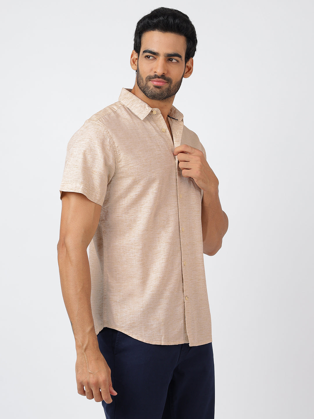Solid Short Sleeves Beige (100% Cotton)