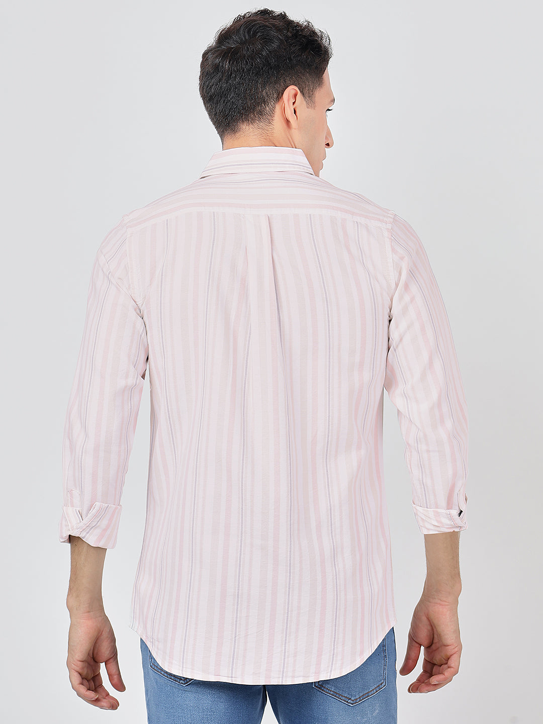 Striped Long Sleeves Classic Peach Beige And White (100% Cotton)