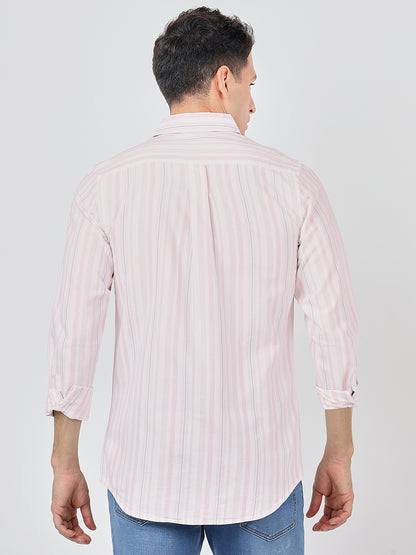 Striped Long Sleeves Classic Peach Beige And White (100% Cotton)
