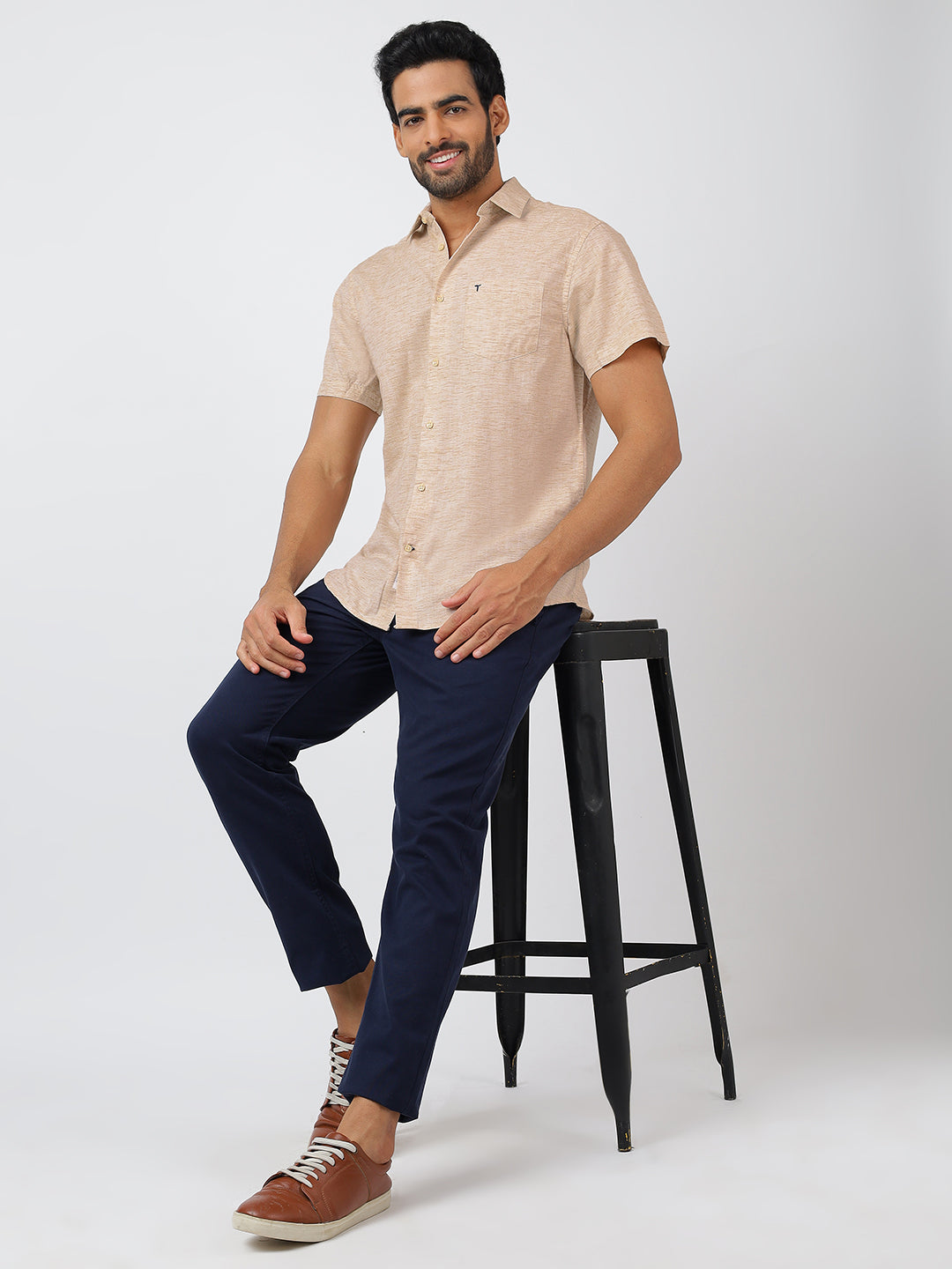 Solid Short Sleeves Beige (100% Cotton)