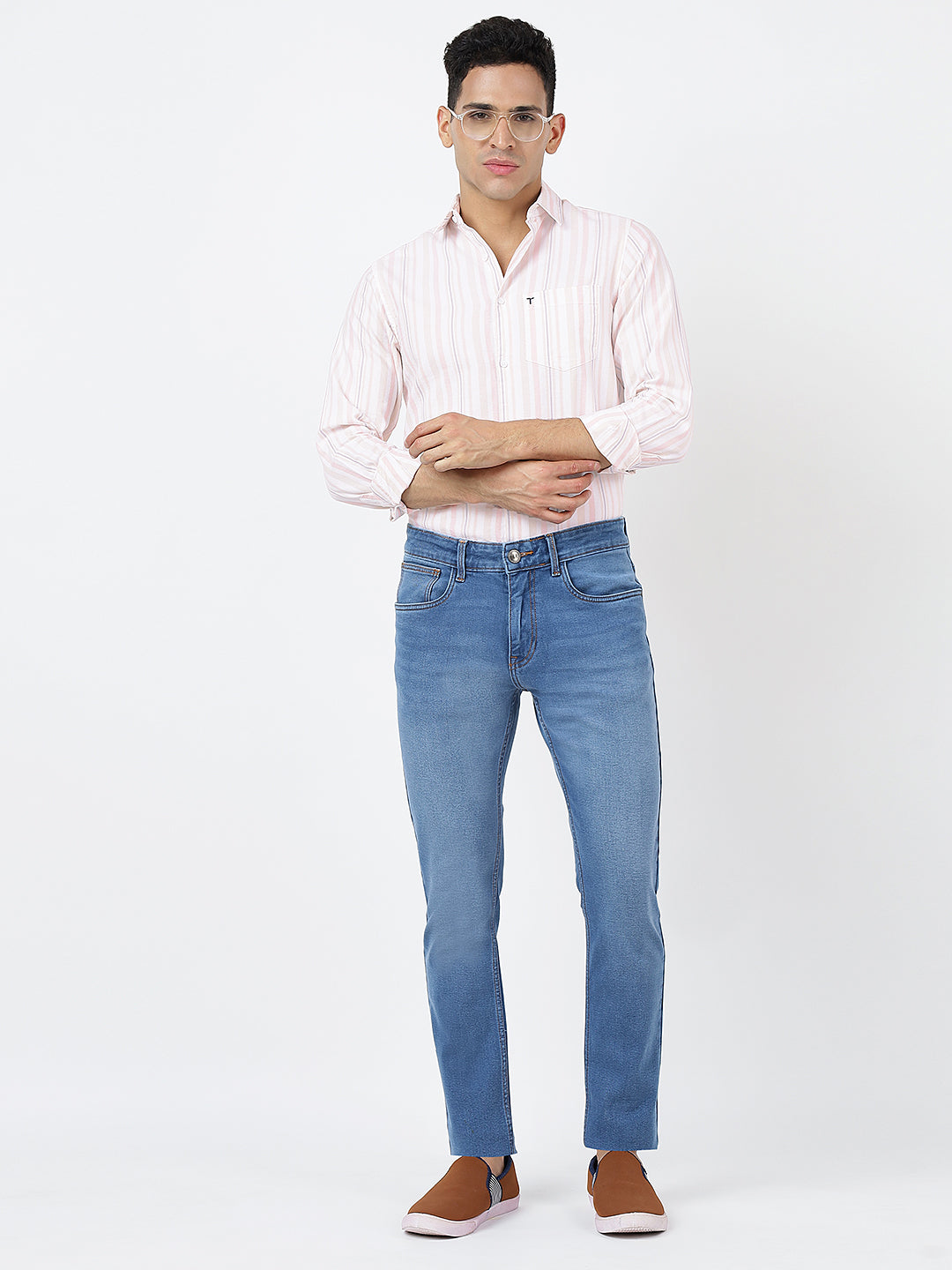 Striped Long Sleeves Classic Peach Beige And White (100% Cotton)