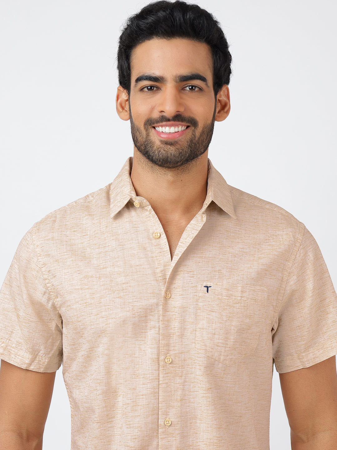 Solid Short Sleeves Beige (100% Cotton)