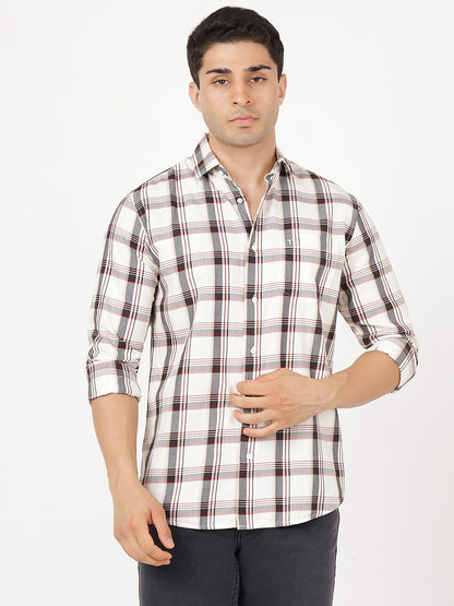 Check Long Sleeves White, Black & Maroon Big Check (100% Cotton)