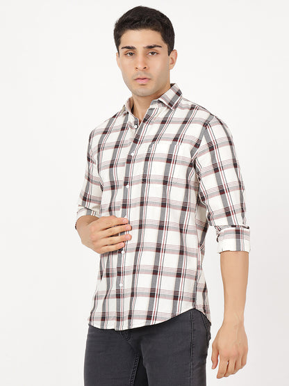 Check Long Sleeves White, Black & Maroon Big Check (100% Cotton)