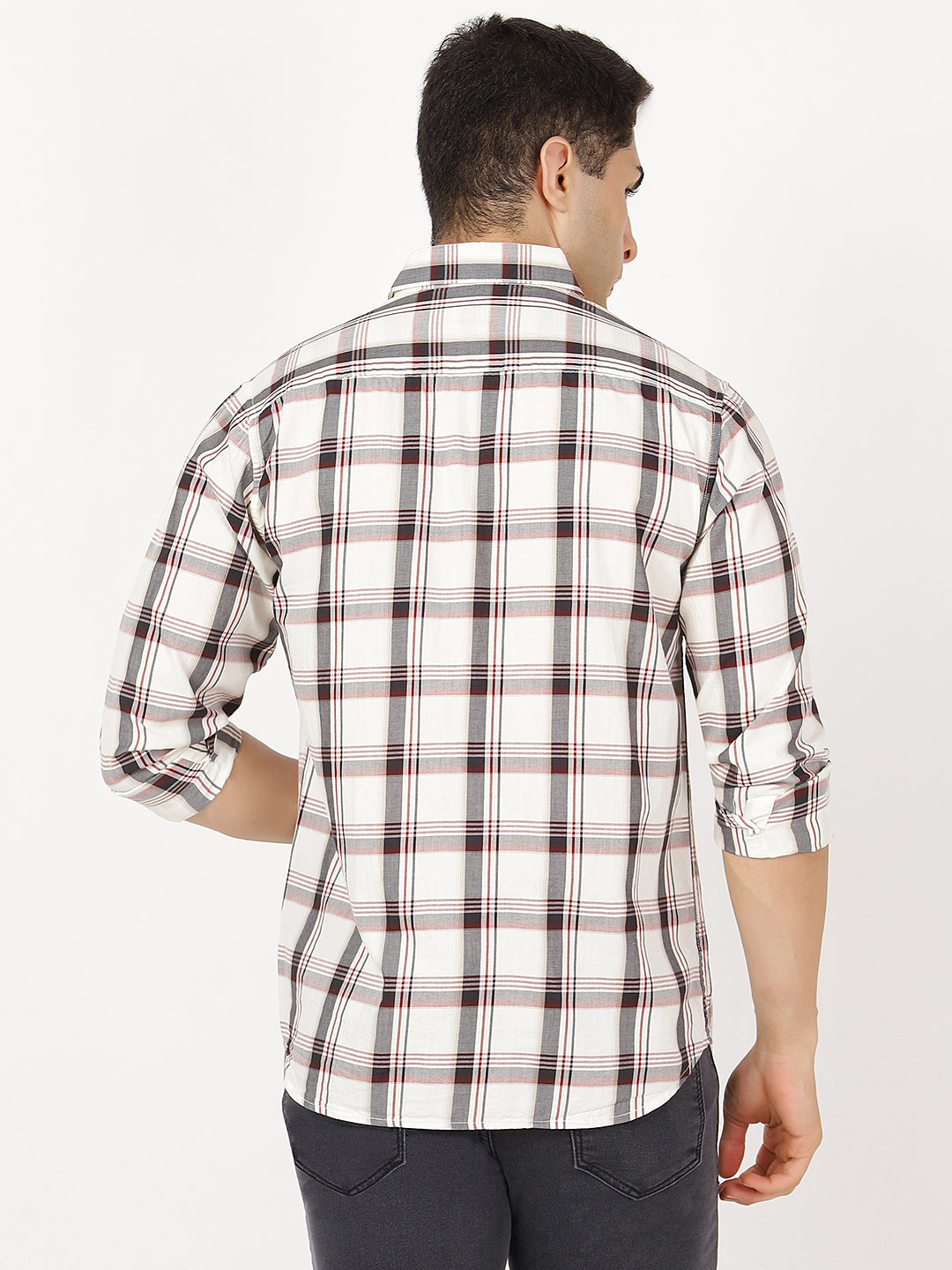 Check Long Sleeves White, Black & Maroon Big Check (100% Cotton)