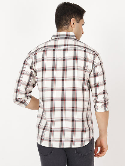Check Long Sleeves White, Black & Maroon Big Check (100% Cotton)