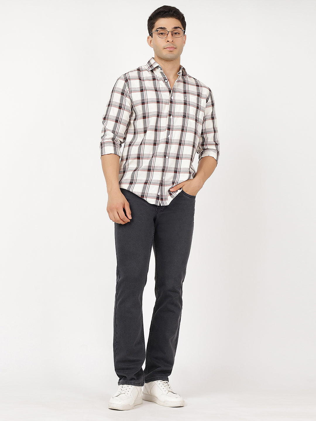 Check Long Sleeves White, Black & Maroon Big Check (100% Cotton)