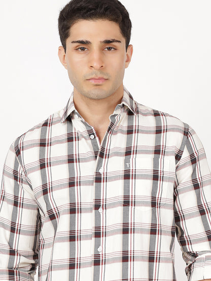 Check Long Sleeves White, Black & Maroon Big Check (100% Cotton)