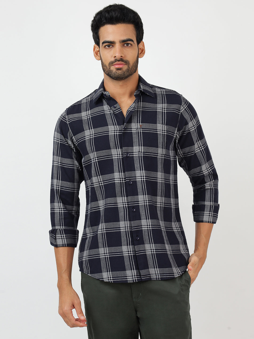 Check Long Sleeves Navy & White (100% Cotton)