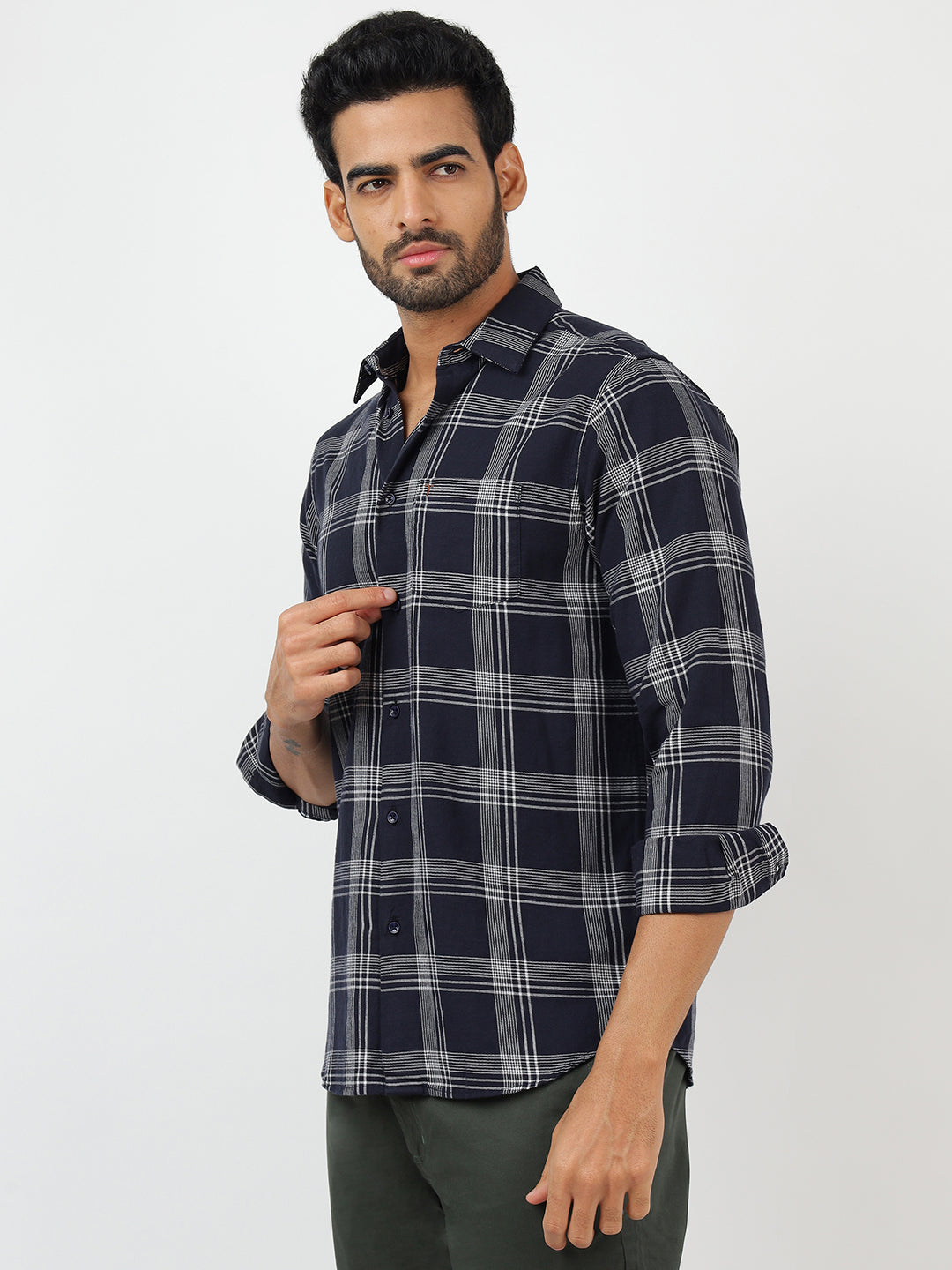 Check Long Sleeves Navy & White (100% Cotton)