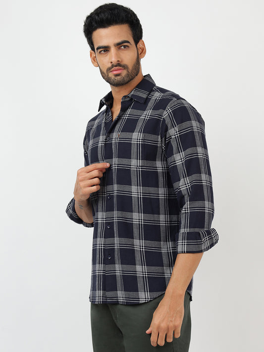 Check Long Sleeves Navy & White (100% Cotton)