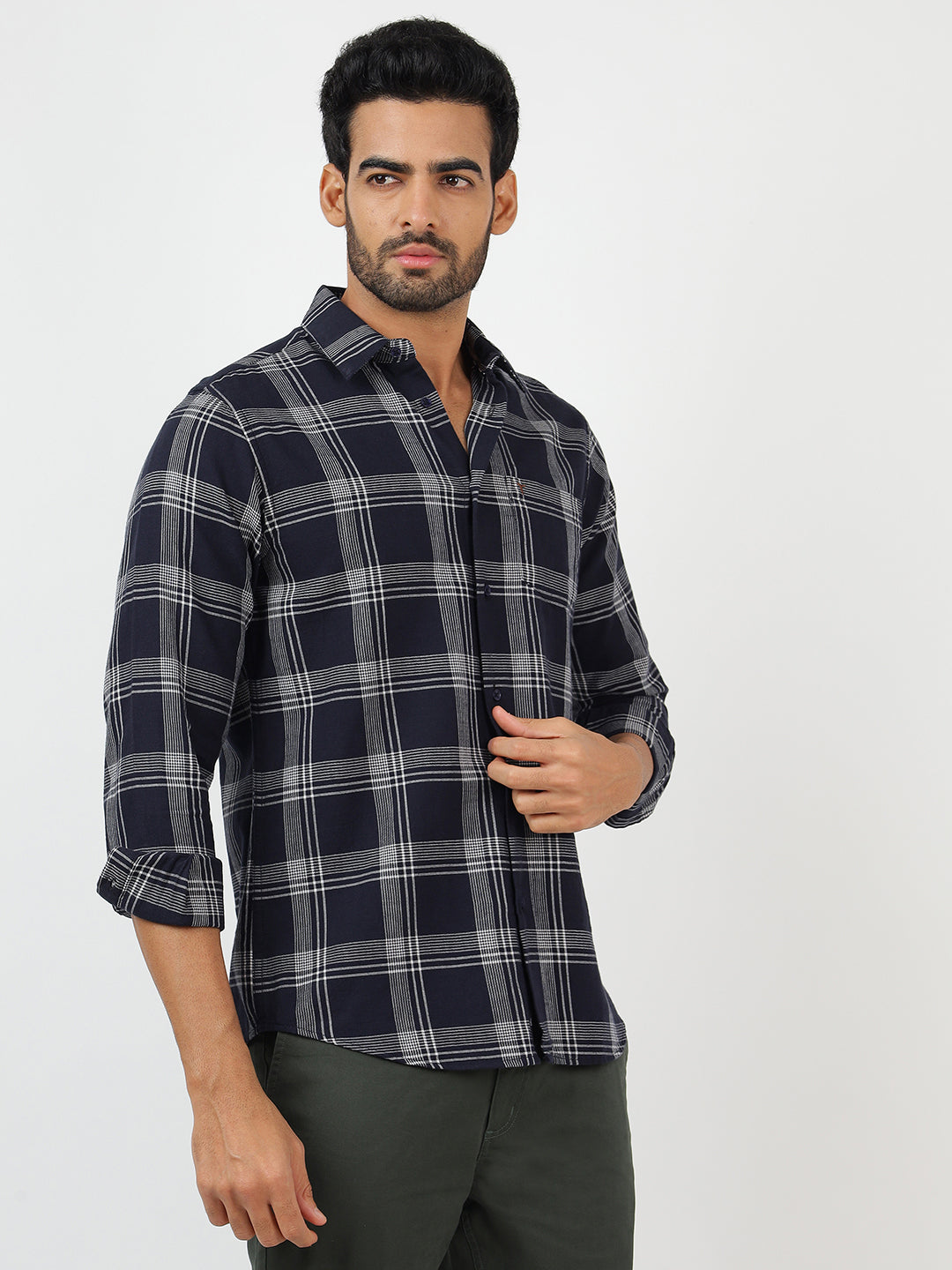 Check Long Sleeves Navy & White (100% Cotton)