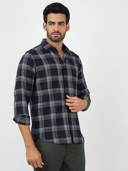 Check Long Sleeves Navy & White (100% Cotton)