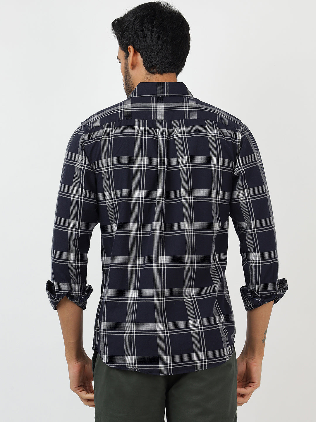 Check Long Sleeves Navy & White (100% Cotton)