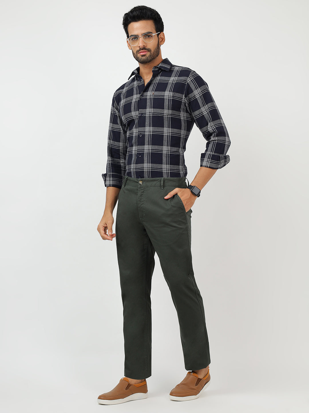 Check Long Sleeves Navy & White (100% Cotton)