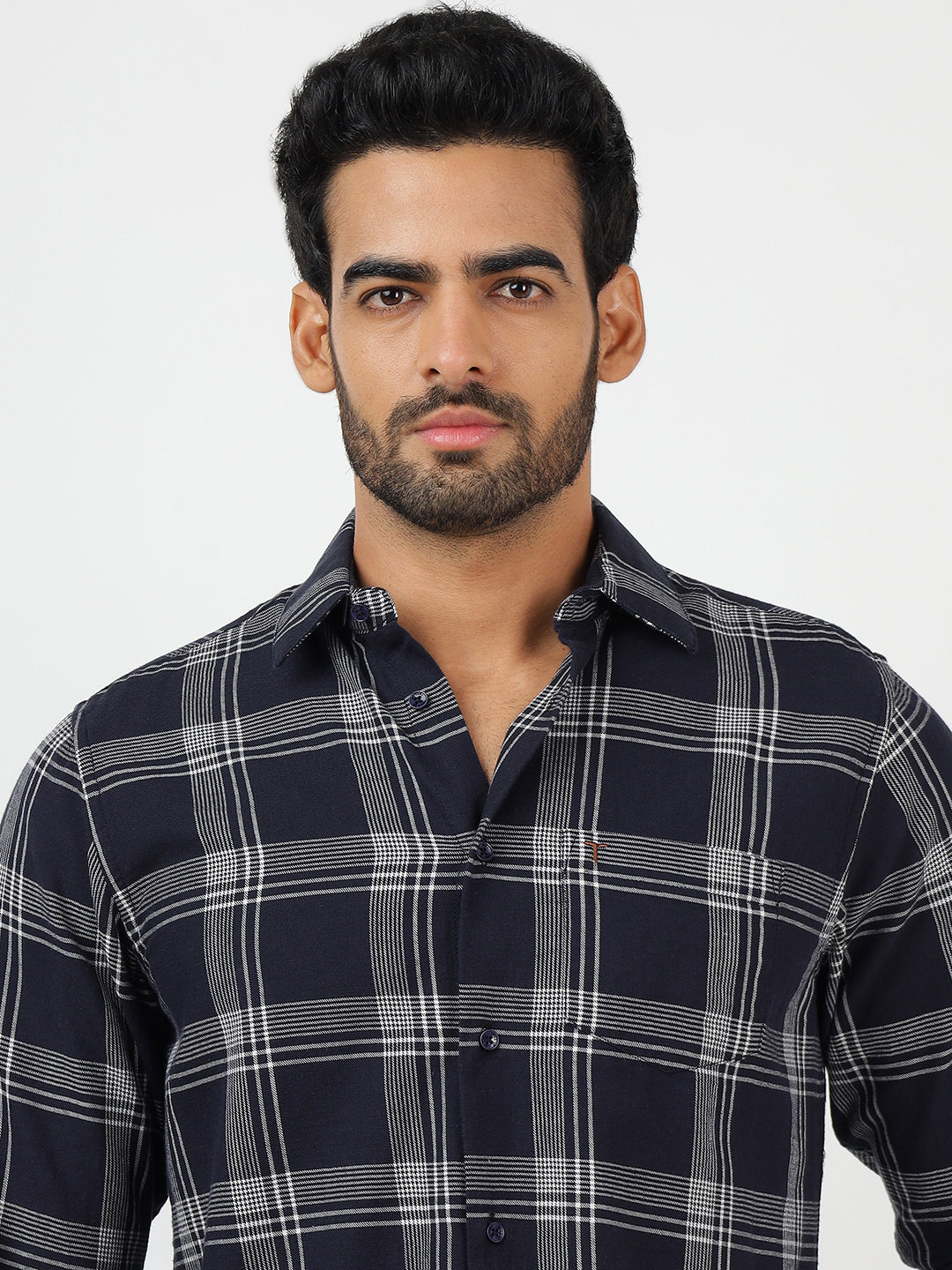 Check Long Sleeves Navy & White (100% Cotton)