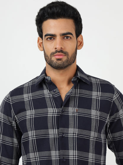 Check Long Sleeves Navy & White (100% Cotton)