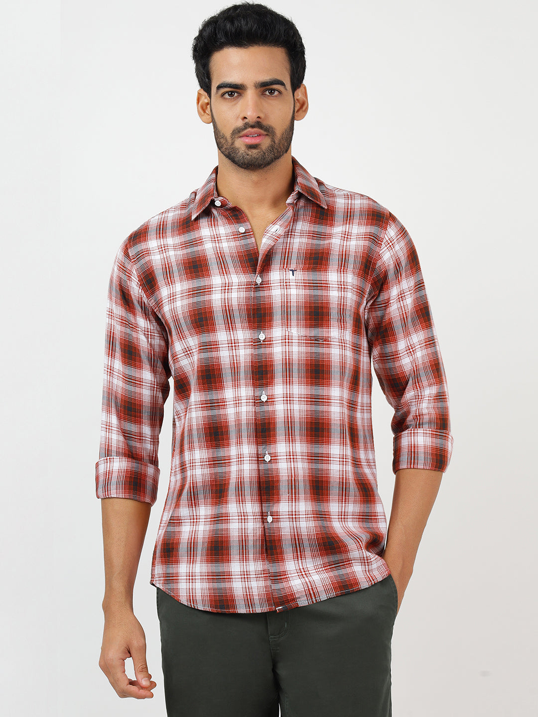 Check Long Sleeves Red & White  (100% Cotton)