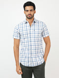 Check Short Sleeves White & Blue  (100% Cotton)