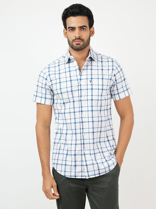 Check Short Sleeves White & Blue  (100% Cotton)