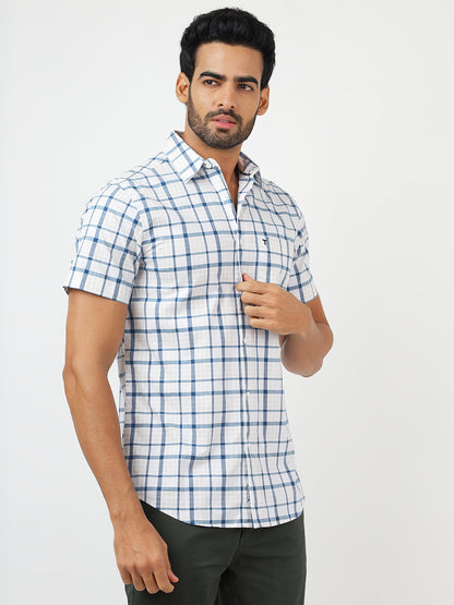 Check Short Sleeves White & Blue  (100% Cotton)