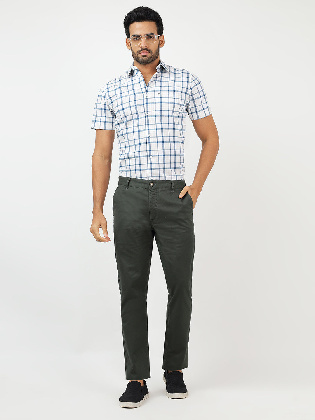 Check Short Sleeves White & Blue  (100% Cotton)