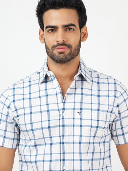 Check Short Sleeves White & Blue  (100% Cotton)