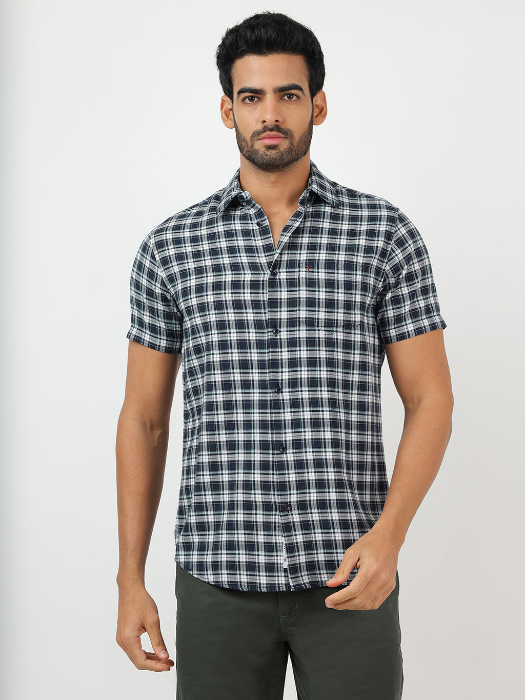 Check Short Sleeves Navy & White  (100% Cotton)