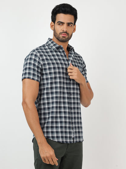 Check Short Sleeves Navy & White  (100% Cotton)
