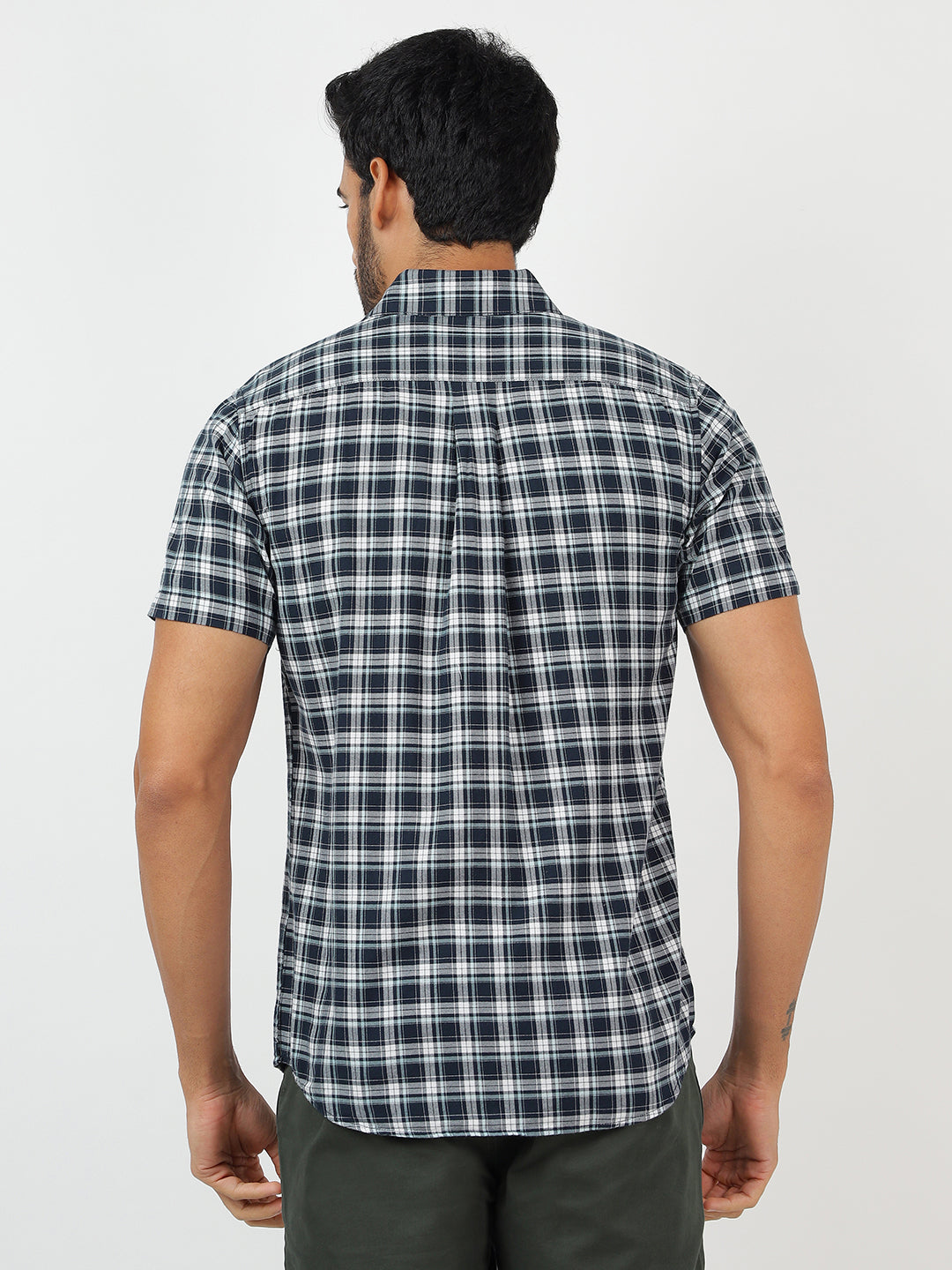 Check Short Sleeves Navy & White  (100% Cotton)