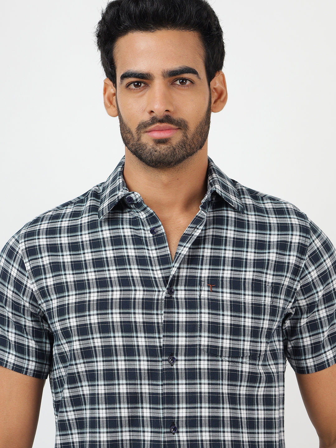 Check Short Sleeves Navy & White  (100% Cotton)