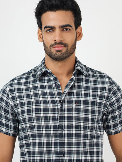 Check Short Sleeves Navy & White  (100% Cotton)
