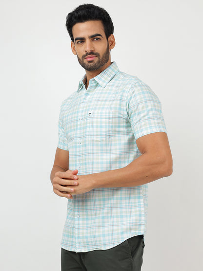Check Short Sleeves Sky Blue & White (100% Cotton)
