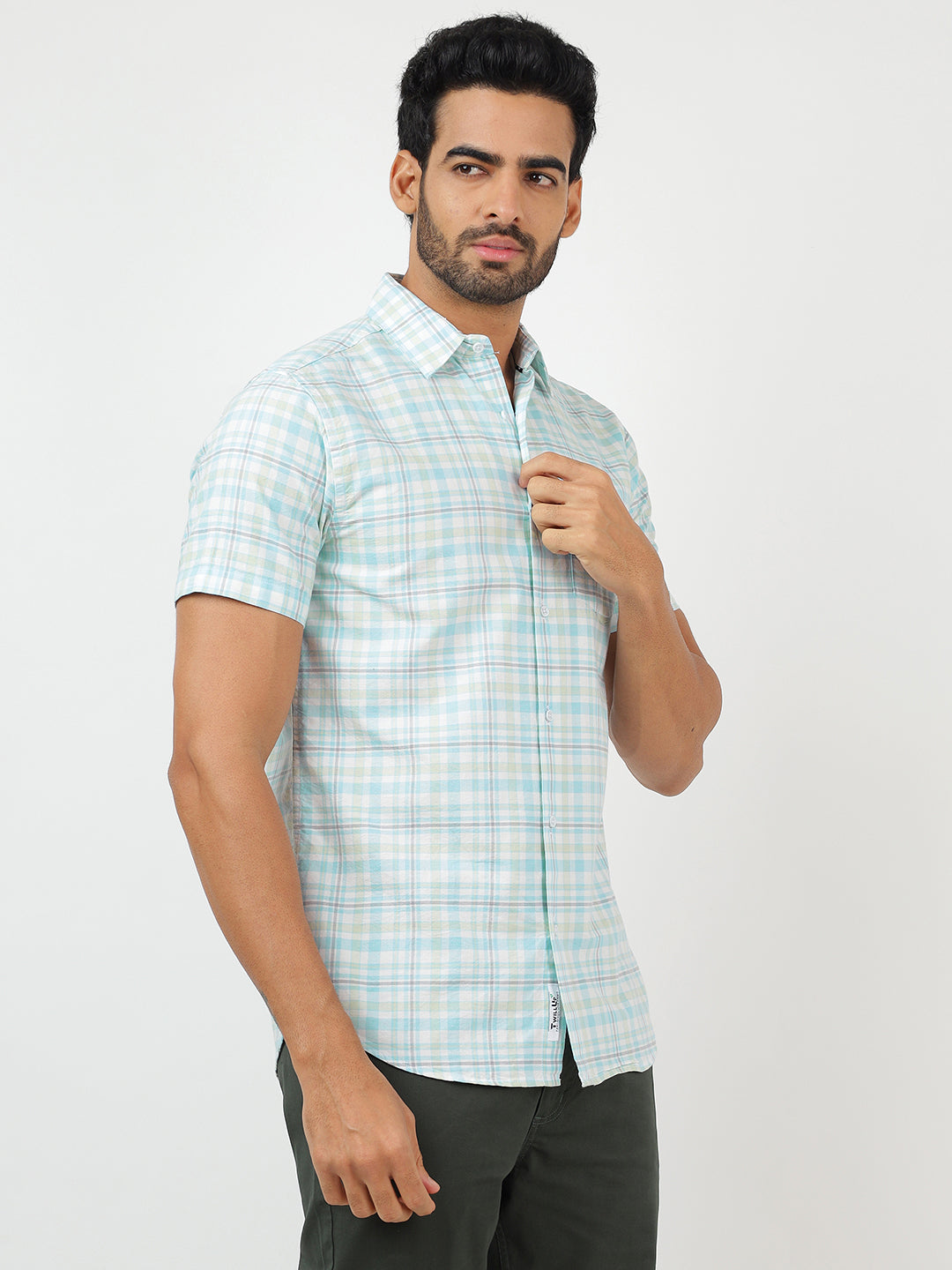 Check Short Sleeves Sky Blue & White (100% Cotton)