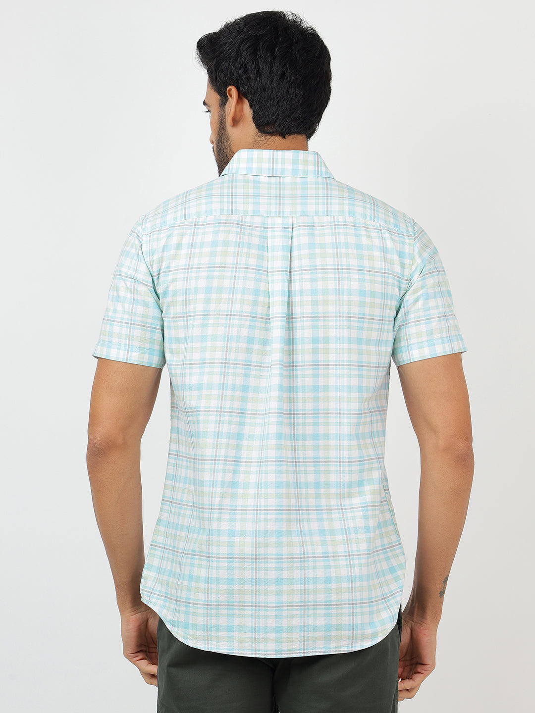 Check Short Sleeves Sky Blue & White (100% Cotton)