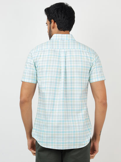 Check Short Sleeves Sky Blue & White (100% Cotton)