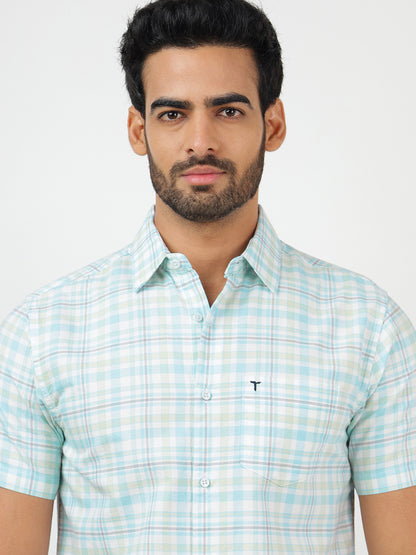 Check Short Sleeves Sky Blue & White (100% Cotton)
