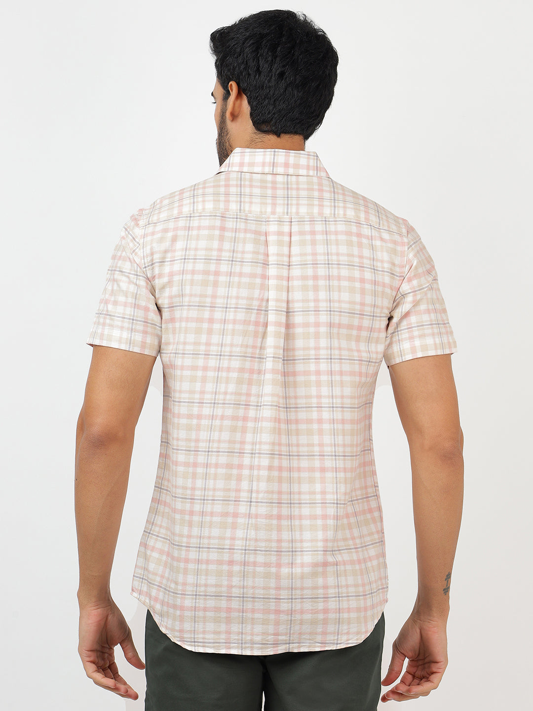 Check Short Sleeves White & Pink  (100% Cotton)