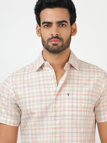 Check Short Sleeves White & Pink  (100% Cotton)