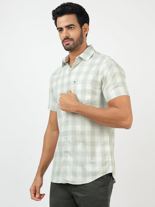 Check Short Sleeves White & Green (100% Cotton)