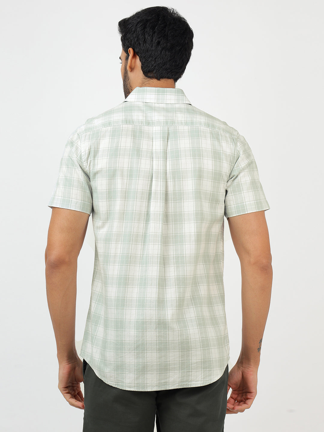 Check Short Sleeves White & Green (100% Cotton)