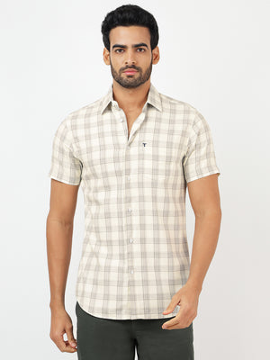 Check Short Sleeves Beige & Grey (100% Cotton)