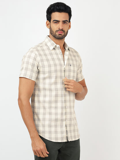 Check Short Sleeves Beige & Grey (100% Cotton)