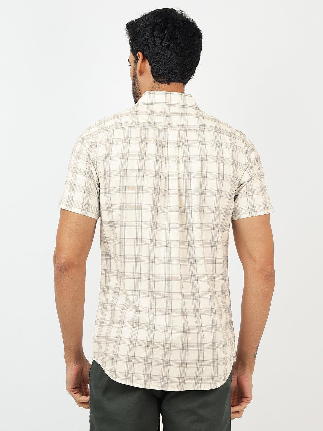 Check Short Sleeves Beige & Grey (100% Cotton)